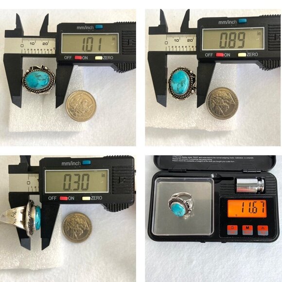 VTG Sterling Silver 925 Hemerson Brown Navajo Oval Bezel Set Turquoise Ring Sz 8 - Picture 11 of 16